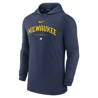 Men's Nike Heather Navy Milwaukee Brewers Authentic Collection Early Work Tri-Blend Performance Pullover Hoodie