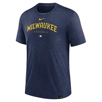 T-shirt Performance à trois mélanges pour homme Nike Heather Navy Milwaukee Brewers Authentic Collection Early Work