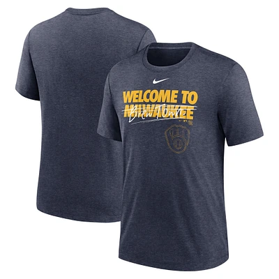 T-shirt à trois mélanges pour homme Nike Heather Navy Milwaukee Brewers Home Spin