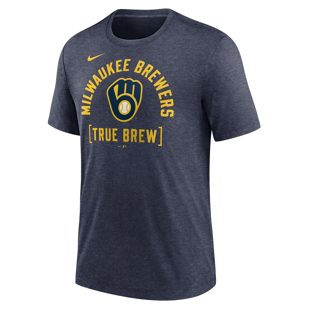 T-shirt Nike Heather Navy Milwaukee Brewers Swing Big Tri-Blend pour homme