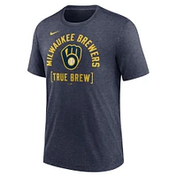 Men's Nike Heather Navy Milwaukee Brewers Swing Big Tri-Blend T-Shirt