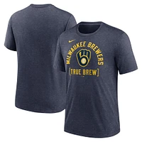 Men's Nike Heather Navy Milwaukee Brewers Swing Big Tri-Blend T-Shirt