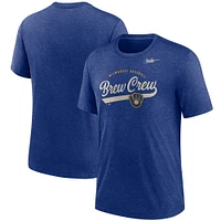 T-shirt à trois mélanges Nike Heather Royal Milwaukee Brewers Cooperstown Nickname pour homme