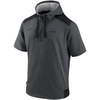 Men's Nike Heathered Charcoal/Black Milwaukee Brewers Authentic Collection Dry Flux Performance Quarter-Zip Short Sleeve Hoodie