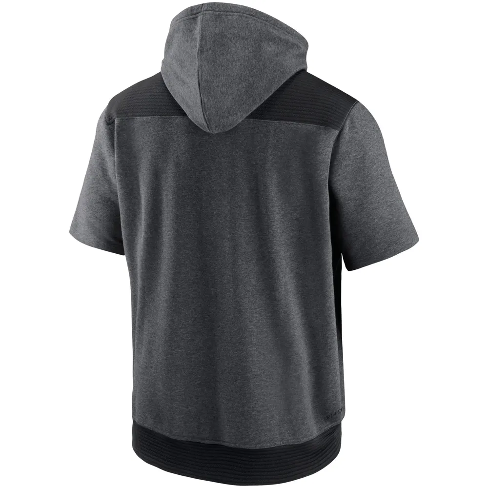 Sweat à capuche Nike Heathered Charcoal/Black Milwaukee Brewers Authentic Collection Dry Flux Performance manches courtes et quart de zip pour homme