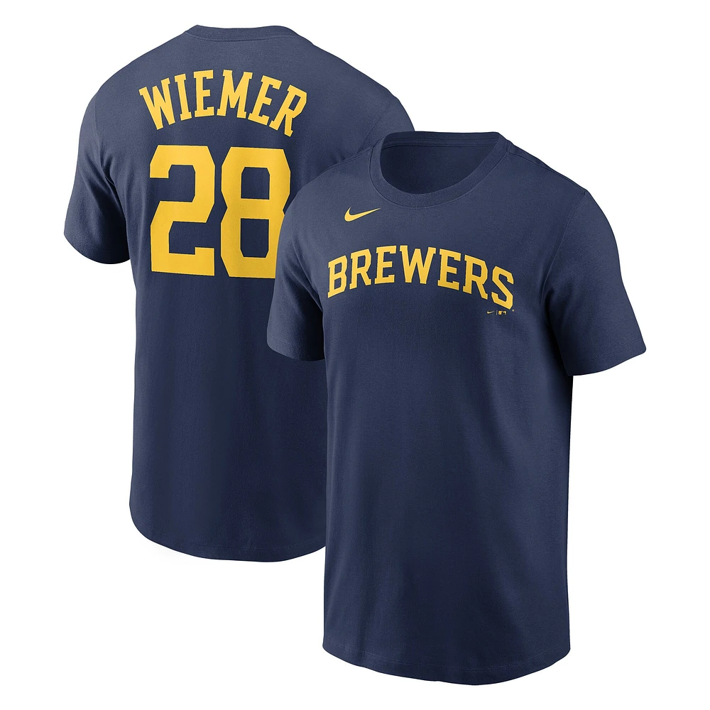 T-shirt avec nom et numéro des Milwaukee Brewers Nike Joey Wiemer pour homme, bleu marine