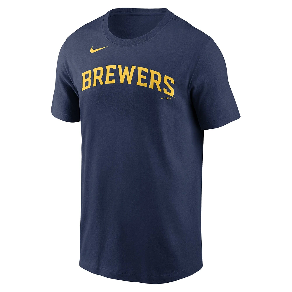 T-shirt avec nom et numéro des Milwaukee Brewers Nike Joey Wiemer pour homme, bleu marine