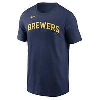 T-shirt avec nom et numéro des Milwaukee Brewers Nike Joey Wiemer pour homme, bleu marine