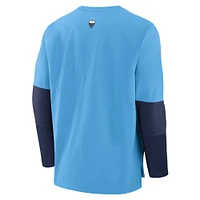 T-shirt Nike bleu clair à manches longues City Connect pour homme, collection Authentic des Milwaukee Brewers, léger et performant, en mélange tri-couche.