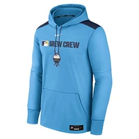 Men's Nike  Light Blue Milwaukee Brewers Authentic Collection City Connect Therma Pullover Hoodie