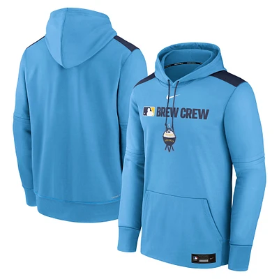 Men's Nike  Light Blue Milwaukee Brewers Authentic Collection City Connect Therma Pullover Hoodie