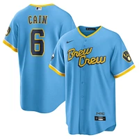 Men's Nike Lorenzo Cain Powder Blue Milwaukee Brewers City Connect Replica Player Jersey