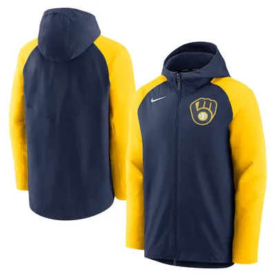 Milwaukee Brewers Nike Authentic Collection Performance Raglan Full-Zip Hoodie - Navy/Gold