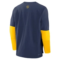 Haut à manches longues léger et performant Nike bleu marine/or Milwaukee Brewers Authentic Collection Player pour homme