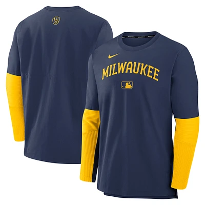 Haut à manches longues léger et performant Nike bleu marine/or Milwaukee Brewers Authentic Collection Player pour homme
