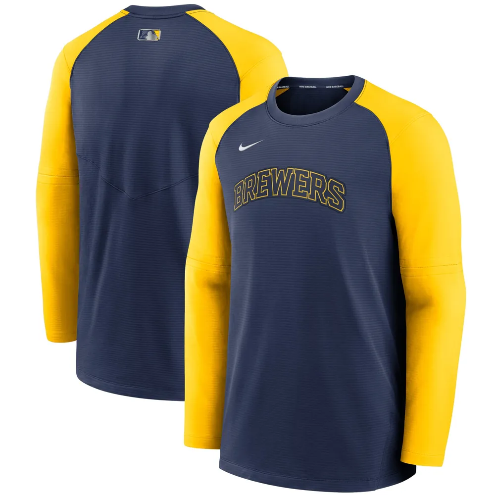 Lids Milwaukee Brewers Nike Authentic Collection Pregame Performance Raglan  Pullover Sweatshirt - Navy/Gold