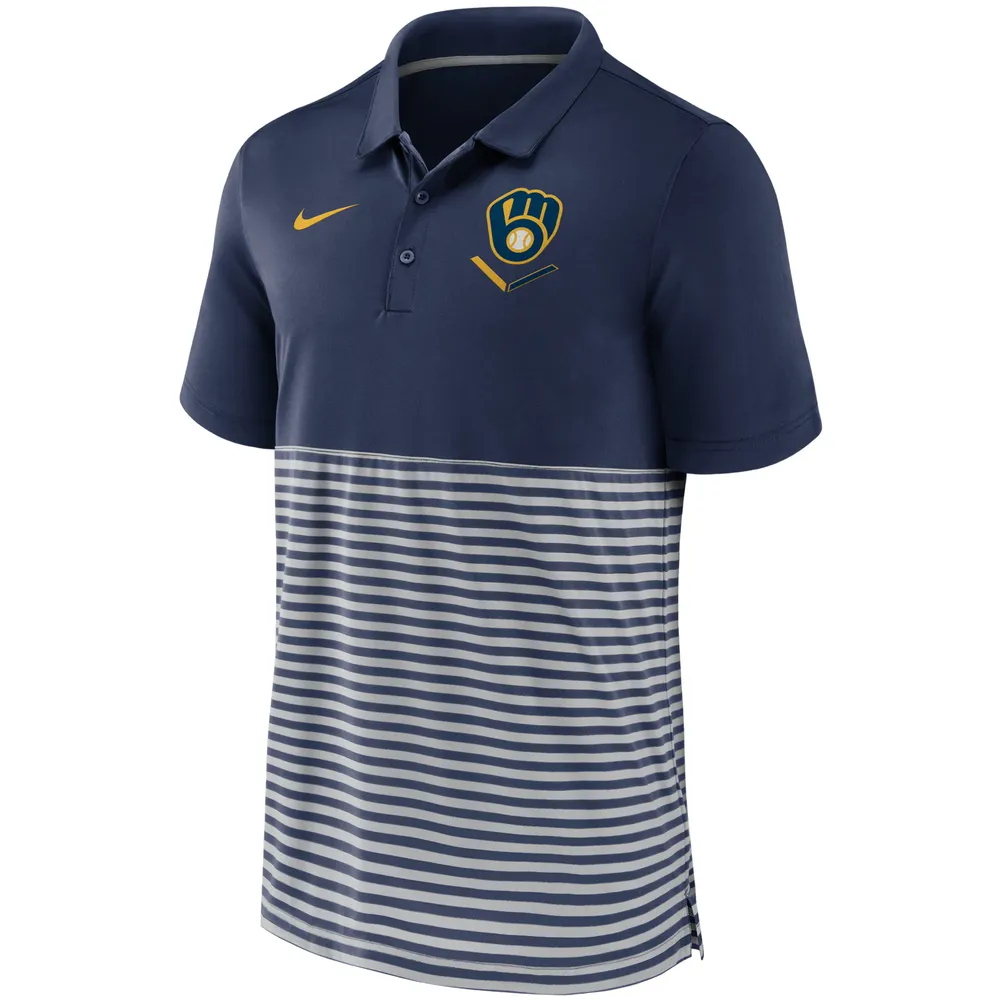 Nike Men's Milwaukee Brewers Stripe Polo - S (Small)