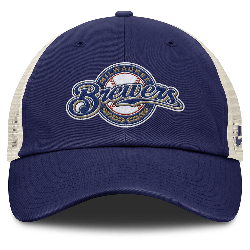 Men's Nike Navy/Natural Milwaukee Brewers Cooperstown Collection Club Trucker Adjustable Hat
