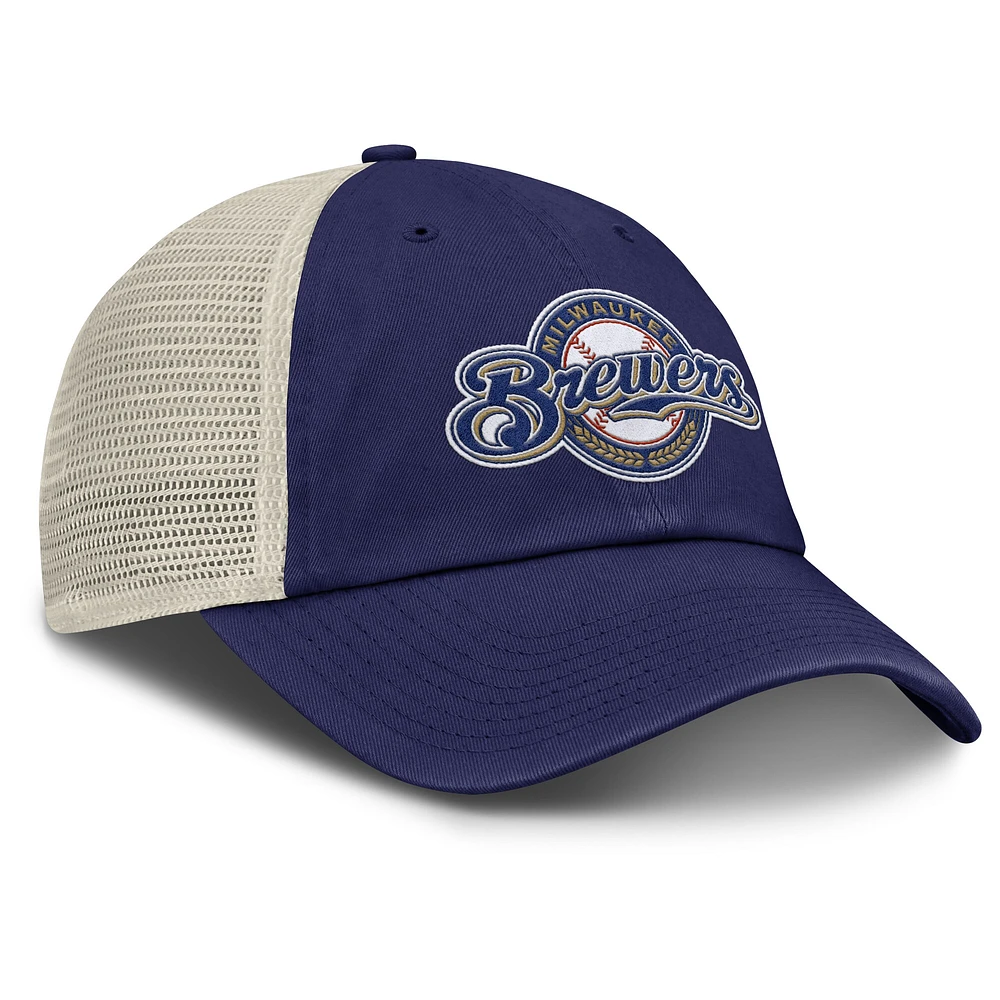 Men's Nike Navy/Natural Milwaukee Brewers Cooperstown Collection Club Trucker Adjustable Hat
