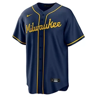 Maillot de l'équipe réplique alternative des Milwaukee Brewers Nike bleu marine pour hommes