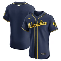 Maillot Nike bleu marine Milwaukee Brewers Alternate Vapor Premier Elite Patch pour homme