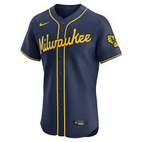 Maillot Nike bleu marine Milwaukee Brewers Alternate Vapor Premier Elite Patch pour homme