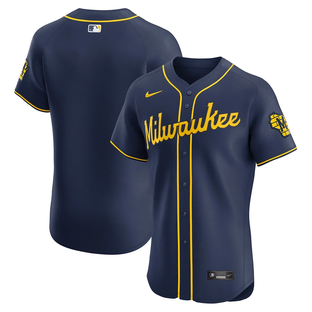 Maillot Nike bleu marine Milwaukee Brewers Alternate Vapor Premier Elite Patch pour homme