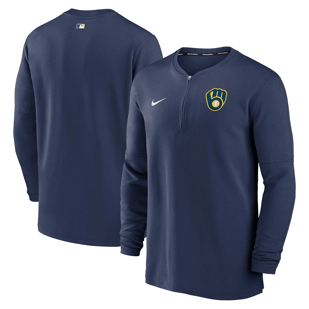 Men's Nike Navy Milwaukee Brewers Authentic Collection Game Time Performance Quarter-Zip Top