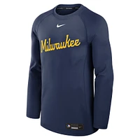 Sweat-shirt à capuche Nike bleu marine Milwaukee Brewers Authentic Collection Game Time Raglan Performance pour homme