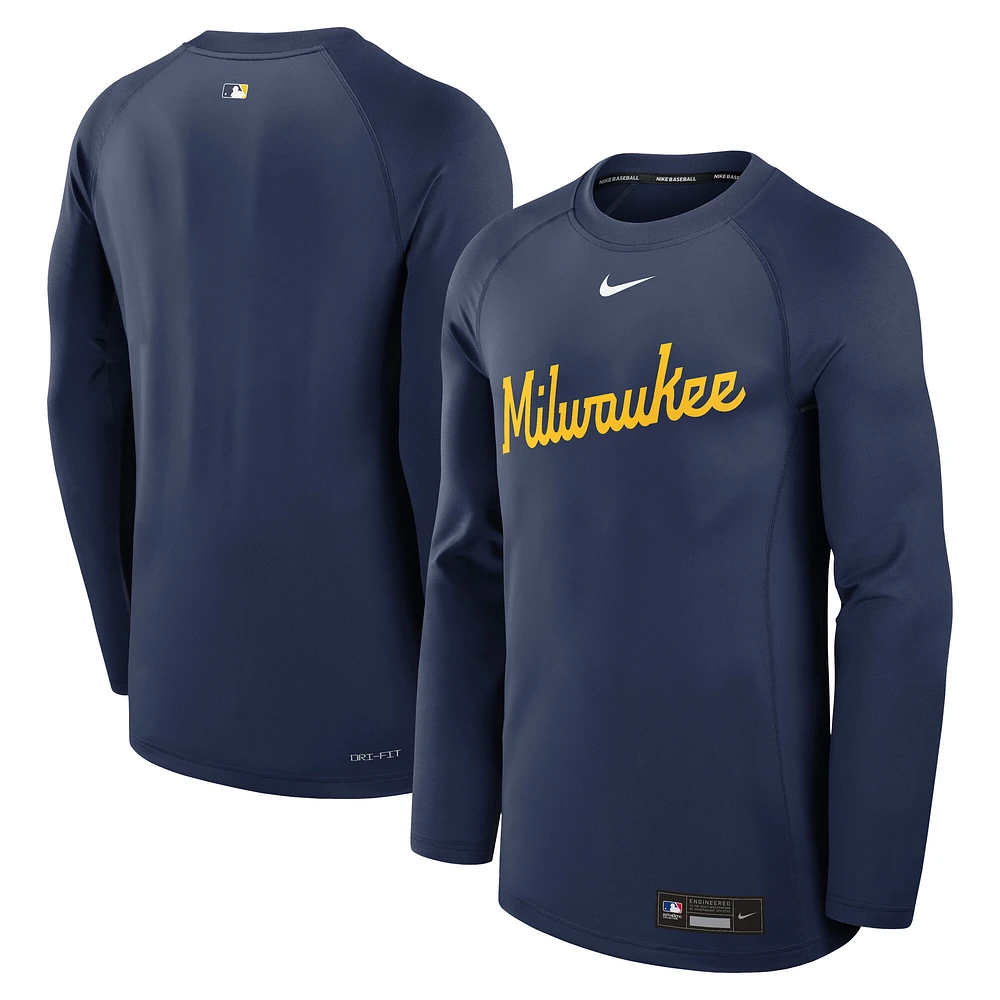 Sweat-shirt à capuche Nike bleu marine Milwaukee Brewers Authentic Collection Game Time Raglan Performance pour homme