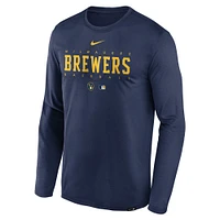 T-shirt à manches longues Nike Milwaukee Brewers Authentic Collection Legend Performance pour homme, bleu marine