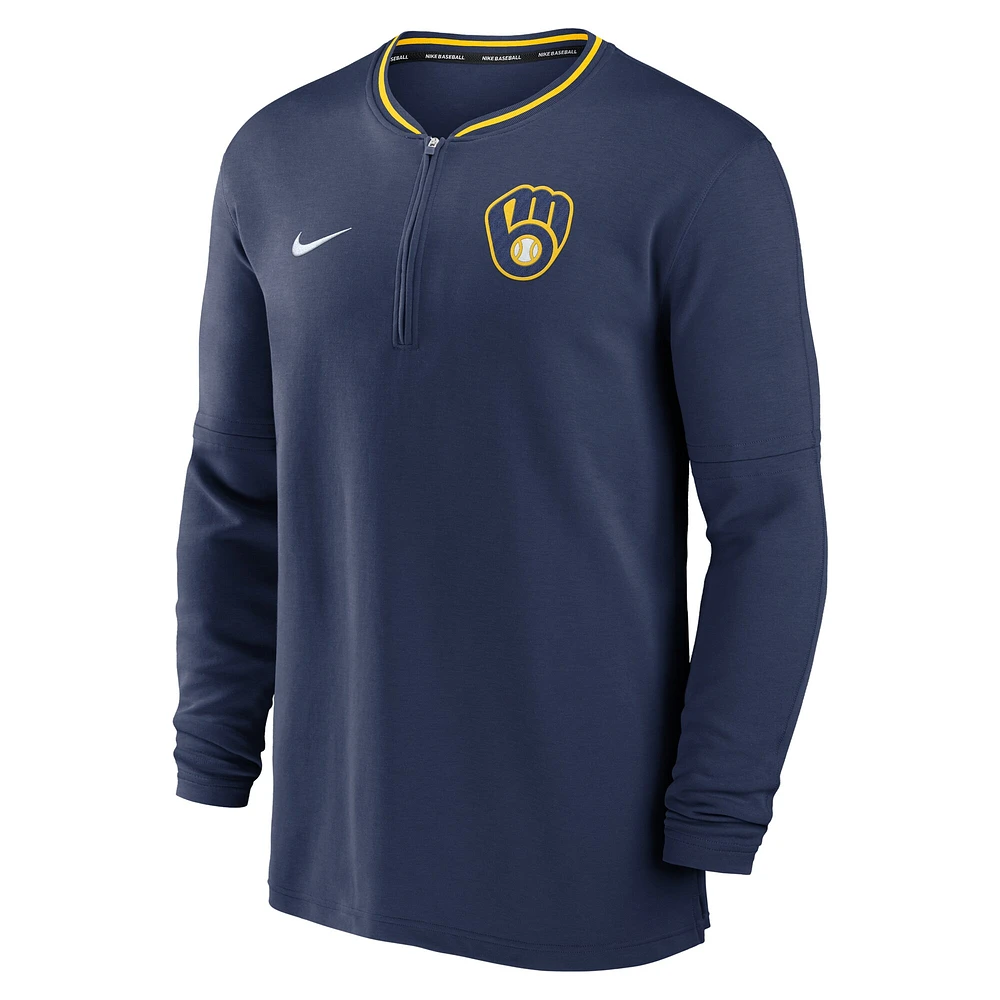 Haut Nike bleu marine à demi-zip Performance Collection Authentic des Milwaukee Brewers pour homme