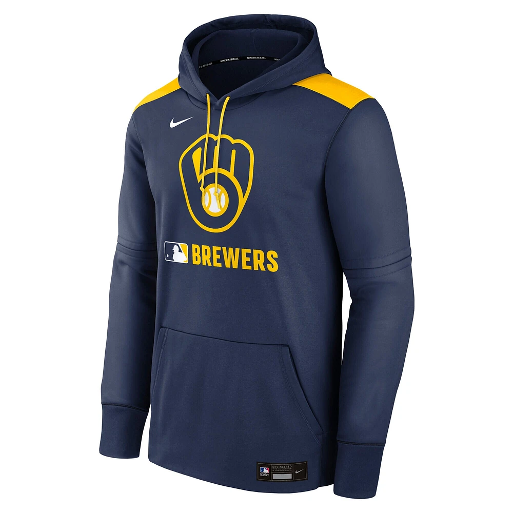 Men's Nike Navy Milwaukee Brewers Authentic Collection Performance Pullover Hoodie