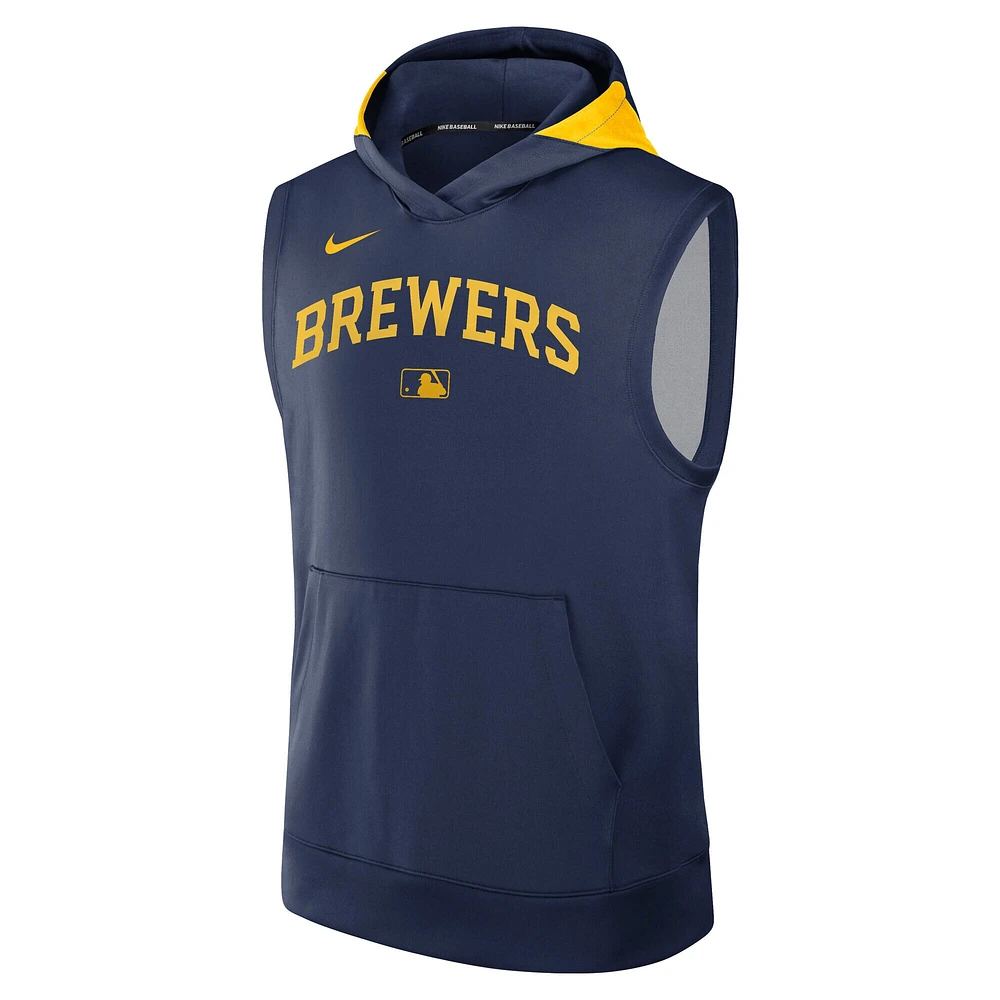 Men's Nike Navy Milwaukee Brewers Authentic Collection Performance Sleeveless Pullover Hoodie