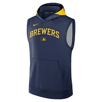 Men's Nike Navy Milwaukee Brewers Authentic Collection Performance Sleeveless Pullover Hoodie