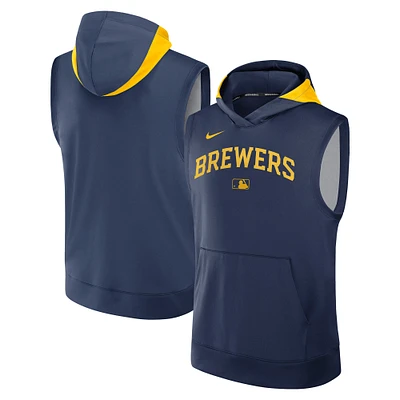 Men's Nike Navy Milwaukee Brewers Authentic Collection Performance Sleeveless Pullover Hoodie