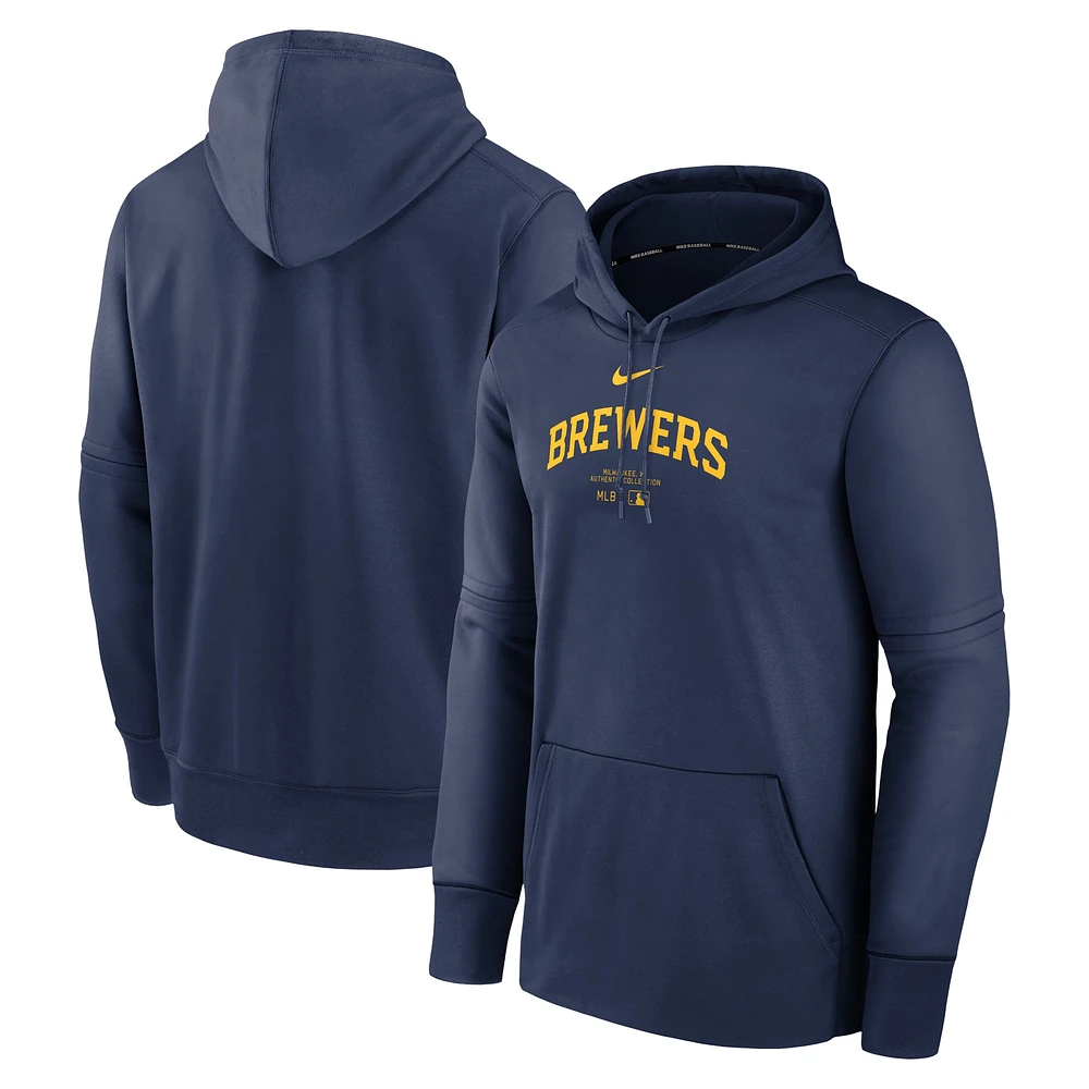 Men's Nike Navy Milwaukee Brewers Authentic Collection Practice Performance Pullover Hoodie