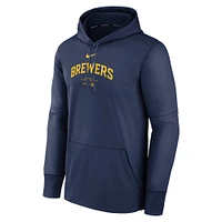 Men's Nike Navy Milwaukee Brewers Authentic Collection Practice Performance Pullover Hoodie