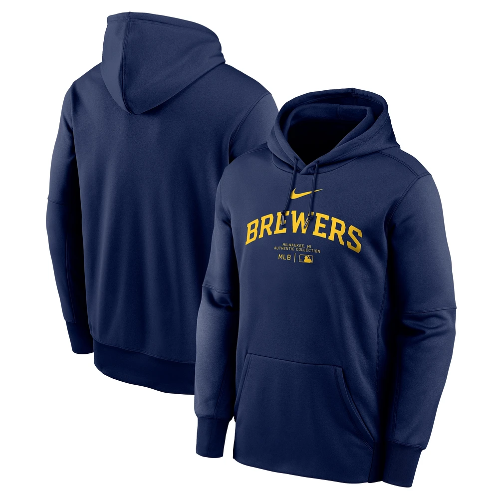 Men's Nike Navy Milwaukee Brewers Authentic Collection Practice Performance Pullover Hoodie