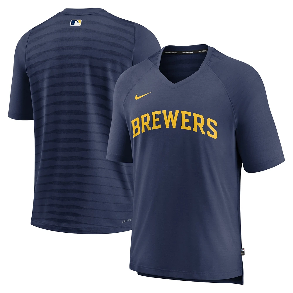 T-shirt à encolure en V pour homme Nike Milwaukee Brewers Authentic Collection - Bleu marine