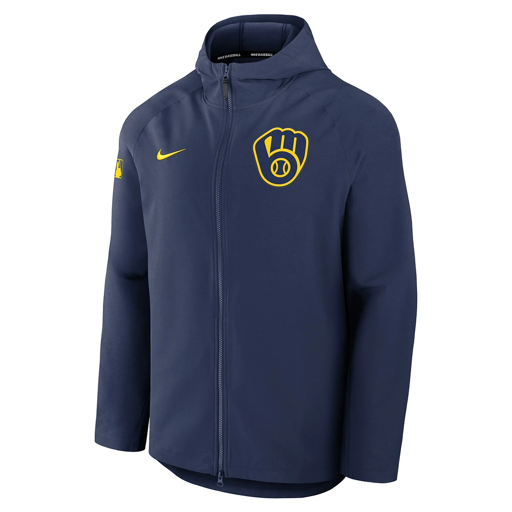 Men's Nike Navy Milwaukee Brewers Authentic Collection Raglan Performance Full-Zip Jacket