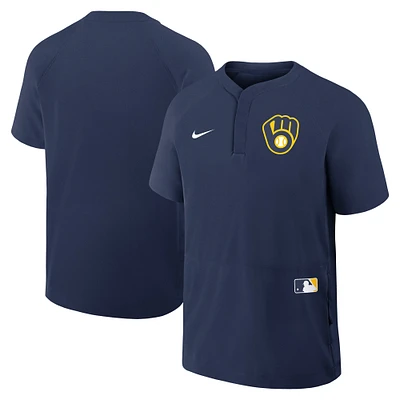 Coupe-vent Nike bleu marine à manches courtes et col raglan pour homme des Milwaukee Brewers Authentic Collection
