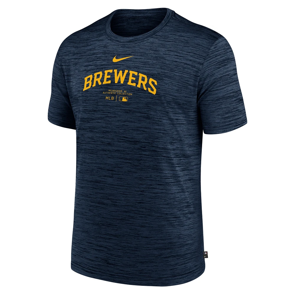 T-shirt Nike bleu marine Milwaukee Brewers Authentic Collection Velocity Performance pour homme