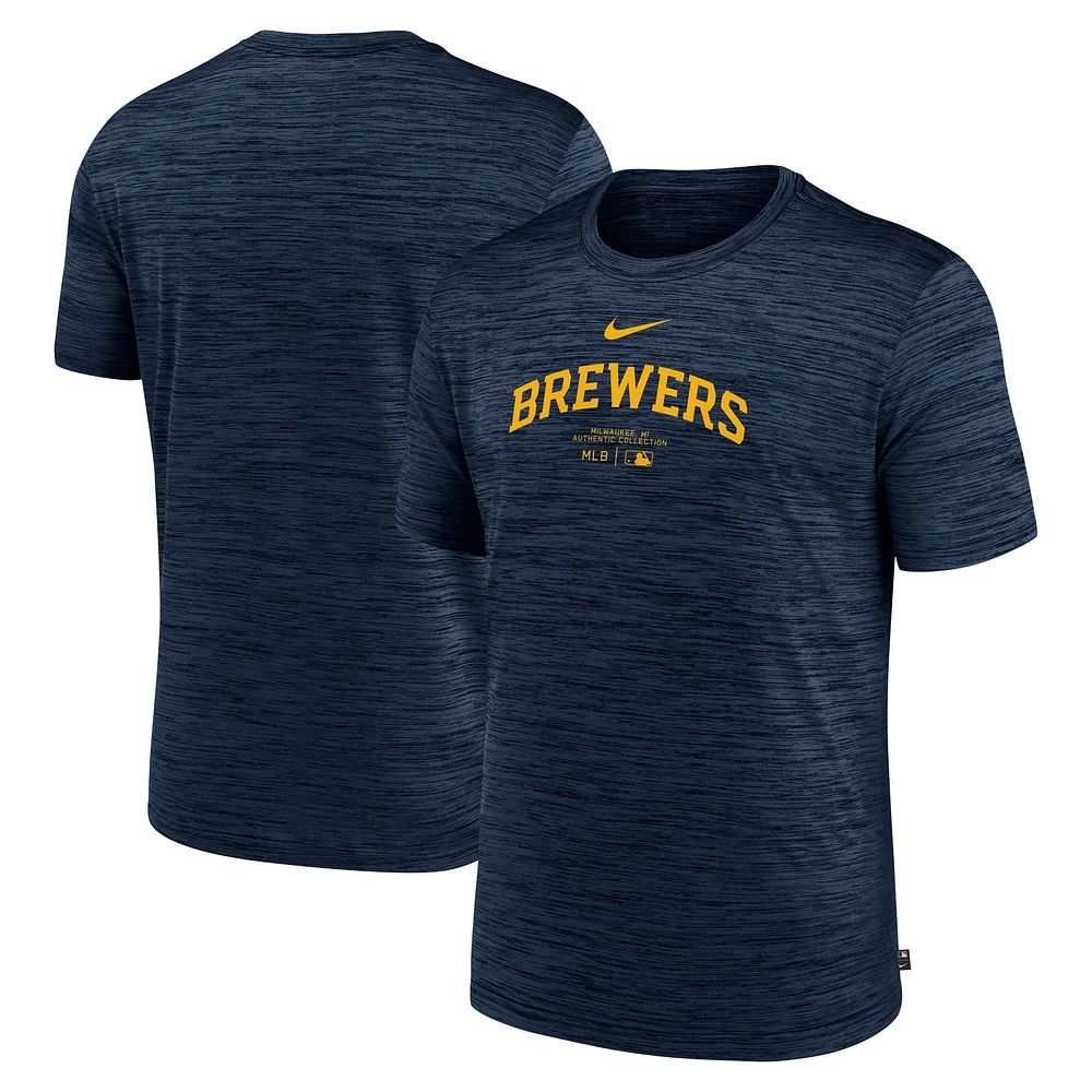 T-shirt Nike bleu marine Milwaukee Brewers Authentic Collection Velocity Performance pour homme