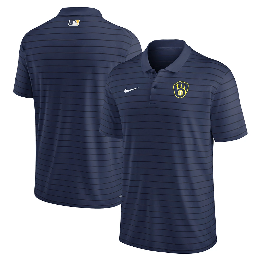 Polo Nike Milwaukee Brewers Authentic Collection Victory Striped Performance pour homme - Bleu marine