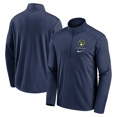 Haut à demi-zip Nike pour hommes, bleu marine, avec logo de la franchise des Milwaukee Brewers, Pacer Performance