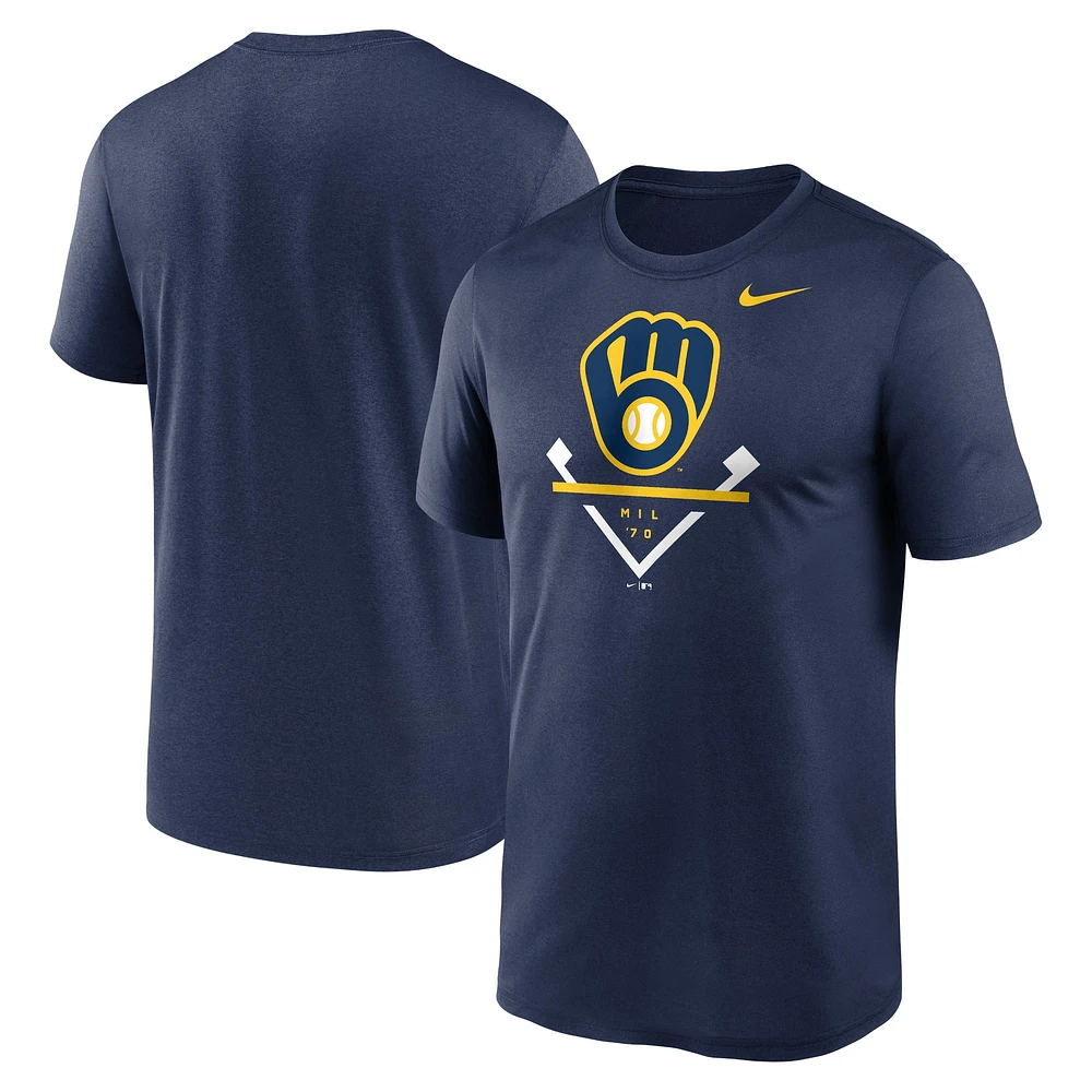 T-shirt Nike Icon Legend Performance bleu marine pour homme des Milwaukee Brewers