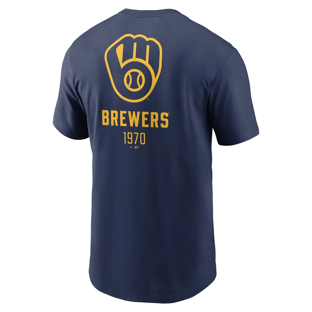 T-shirt Nike bleu marine Milwaukee Brewers avec grand logo dans le dos pour homme