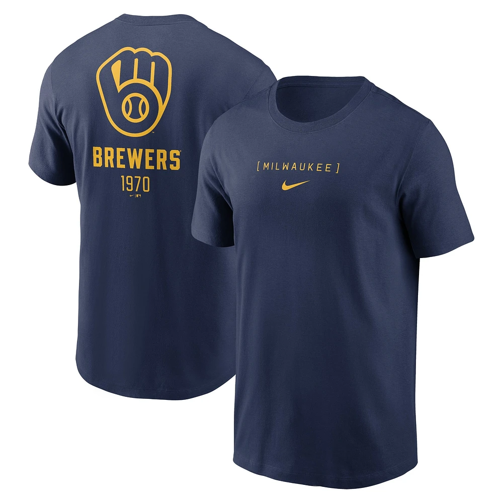 T-shirt Nike bleu marine Milwaukee Brewers avec grand logo dans le dos pour homme