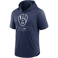 Men's Nike Navy Milwaukee Brewers Lockup Performance Short Sleeve Lightweight Hooded Top